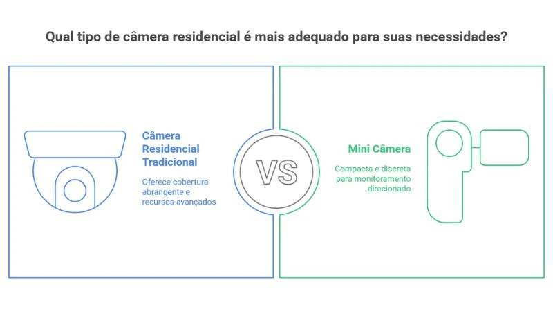 Comparativo entre câmera residencial tradicional e mini câmera
