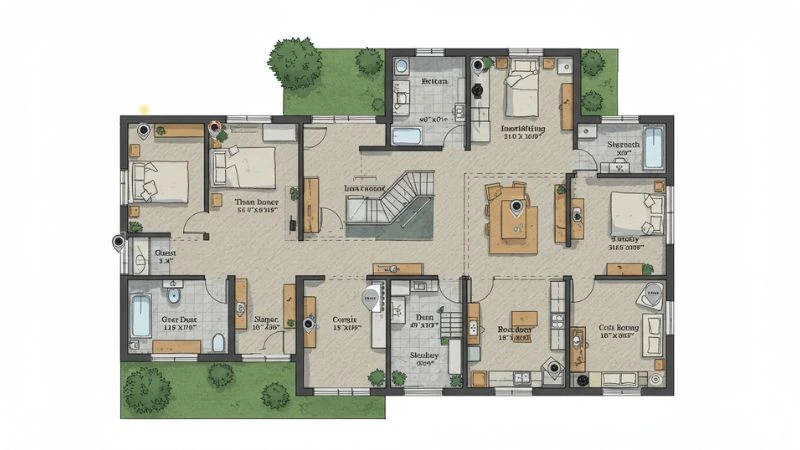 Planta baixa residencial indicando pontos de instalação de mini câmeras