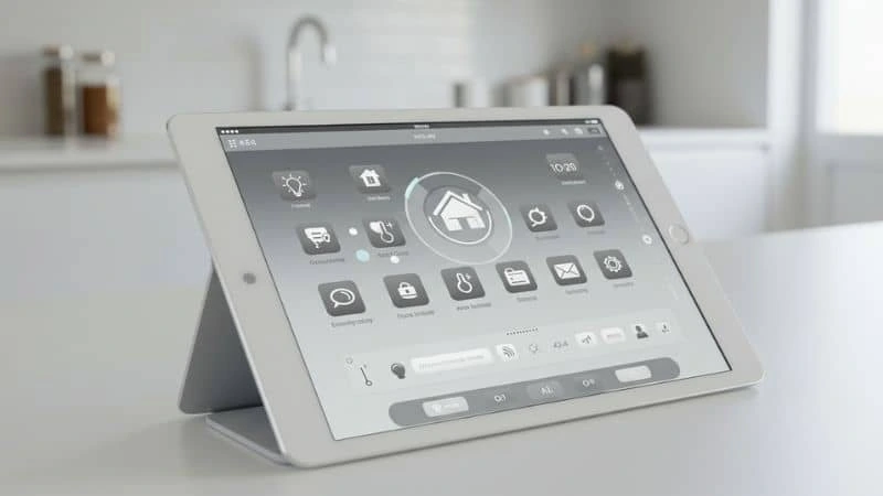 Painel de controle de automação residencial em tablet para manutenção contínua