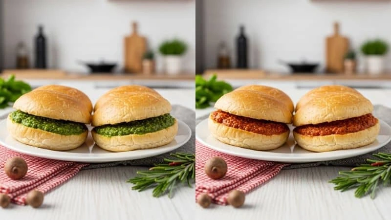 Pesto verde clássico e pesto de manjericão roxo