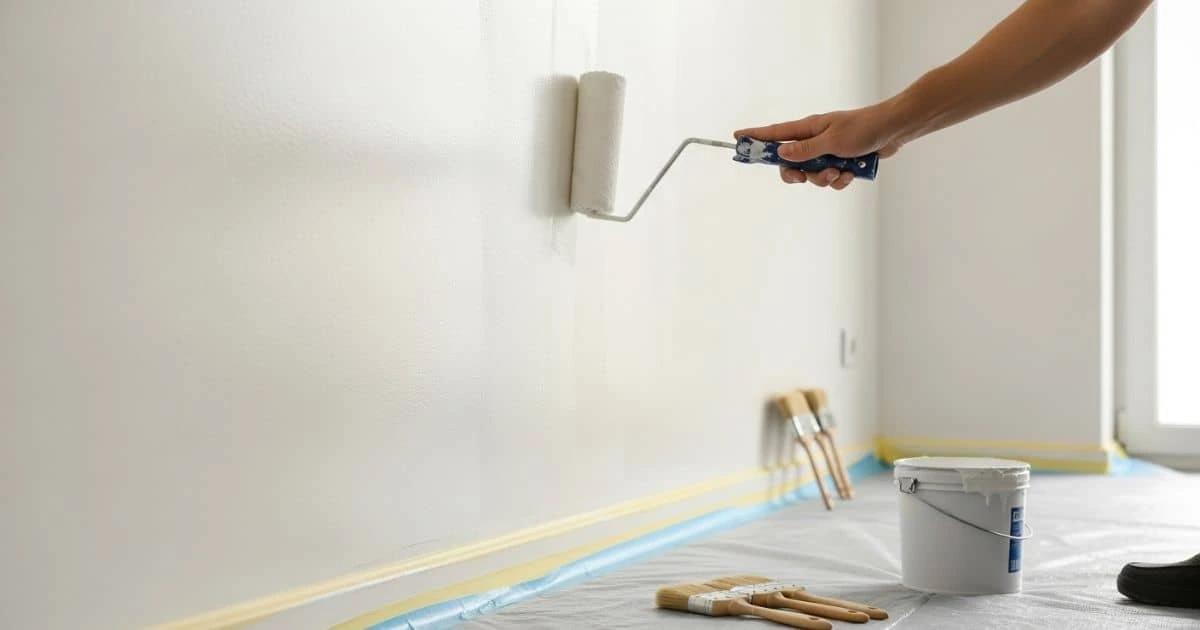 Pintura de Parede Sem Manchar. Parede sendo pintada